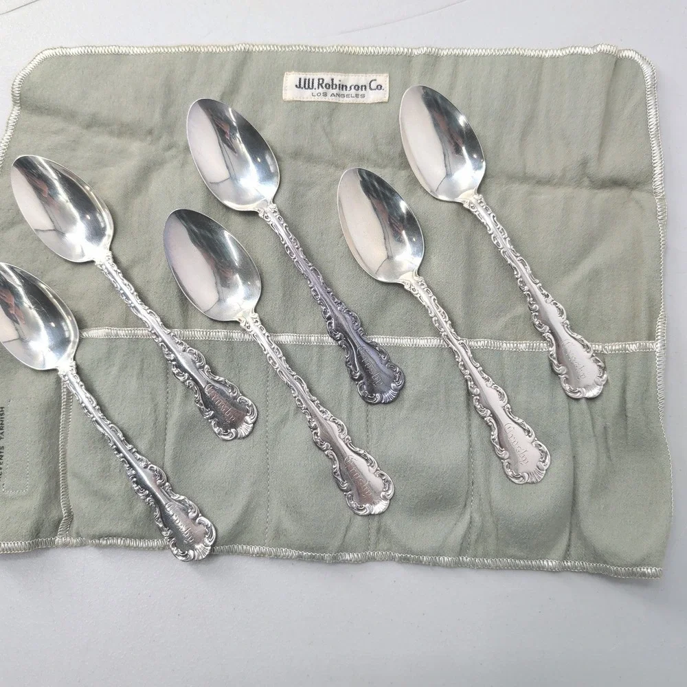 Gorham Louis  XV Sterling Silver Teaspoons Set 6 Monogram and dated Aug 7 1901